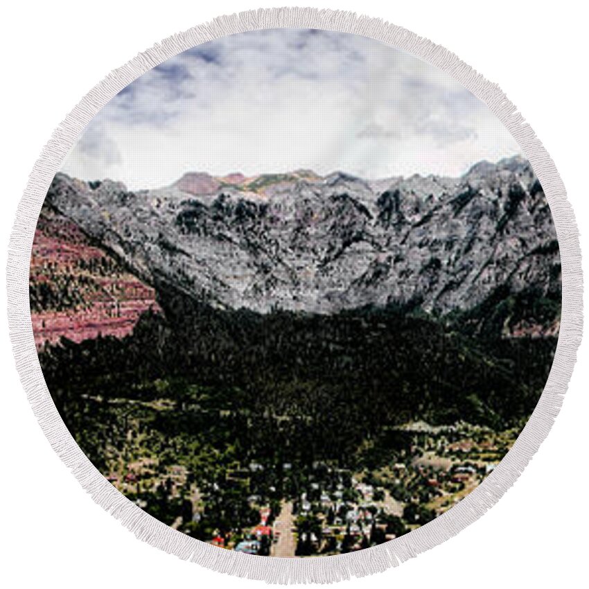 Telluride Colorado Canvas Print Round Beach Towel featuring the photograph Telluride From The Air #2 by Lucy VanSwearingen