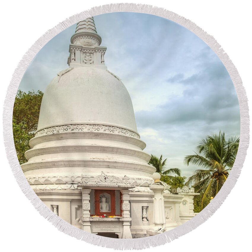 Temple Round Beach Towel featuring the photograph temple complex at the tropical island Sri Lanka #1 by Gina Koch