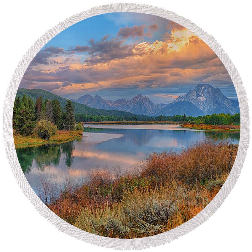 Tetons Round Beach Towel featuring the photograph Teton Autumn Triptych Right Panel #1 by Greg Norrell