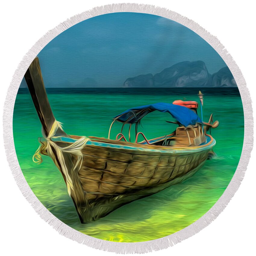Boat Round Beach Towel featuring the photograph Thai Longboat #2 by Adrian Evans