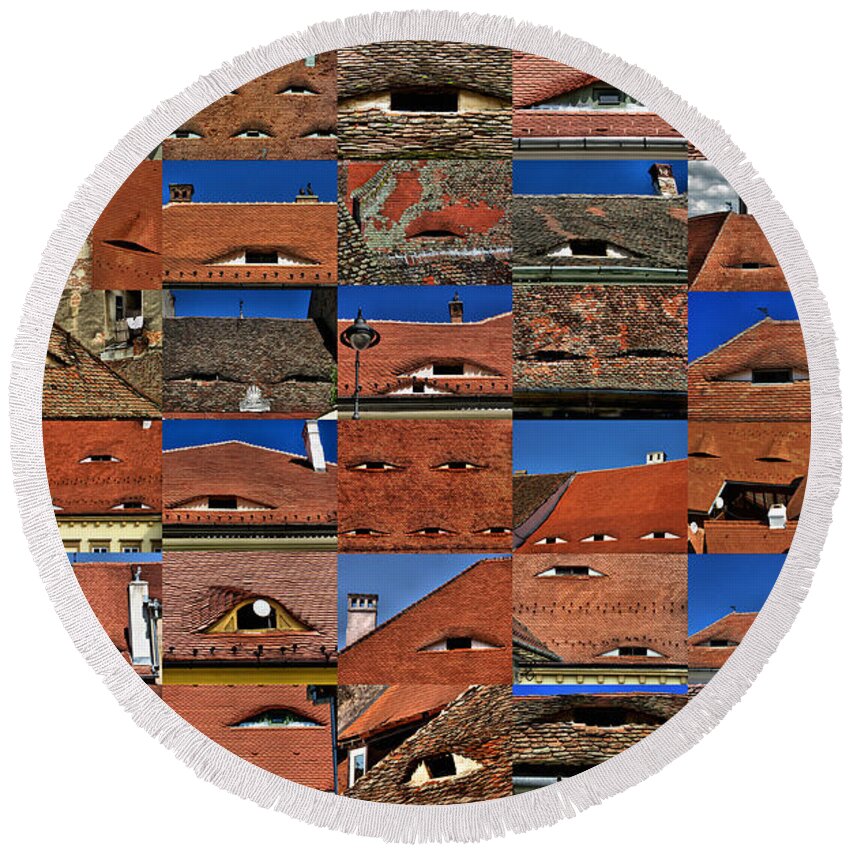 The City's Eyes Round Beach Towel featuring the photograph The City's Eyes Sibiu Hermannstadt Romania #1 by Daliana Pacuraru