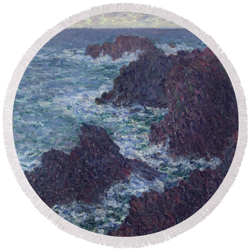 The Rocks Round Beach Towel featuring the painting The Rocks at Belle-Ile by Claude Monet