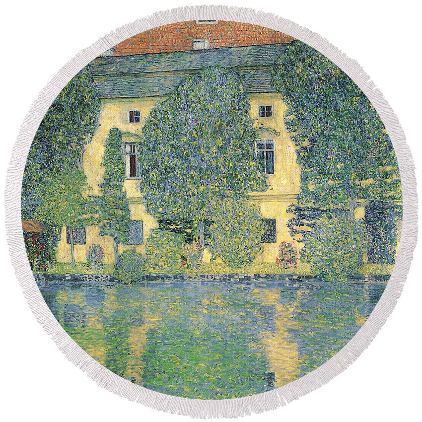 Gustav Klimt Round Beach Towel featuring the painting The Schloss Kammer On The Attersee IIi #1 by Celestial Images