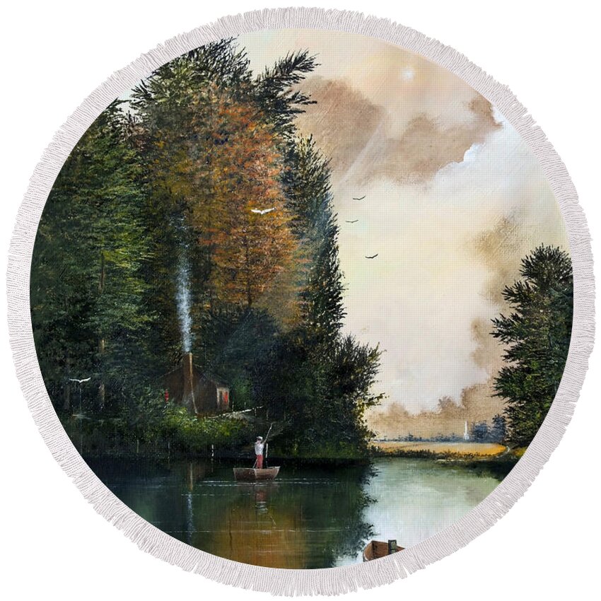 Countryside Round Beach Towel featuring the painting Tranquility by Ken Wood