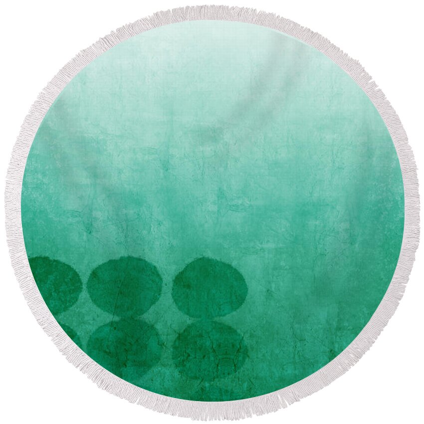 Abstract Round Beach Towel featuring the painting Tranquility #1 by Linda Woods