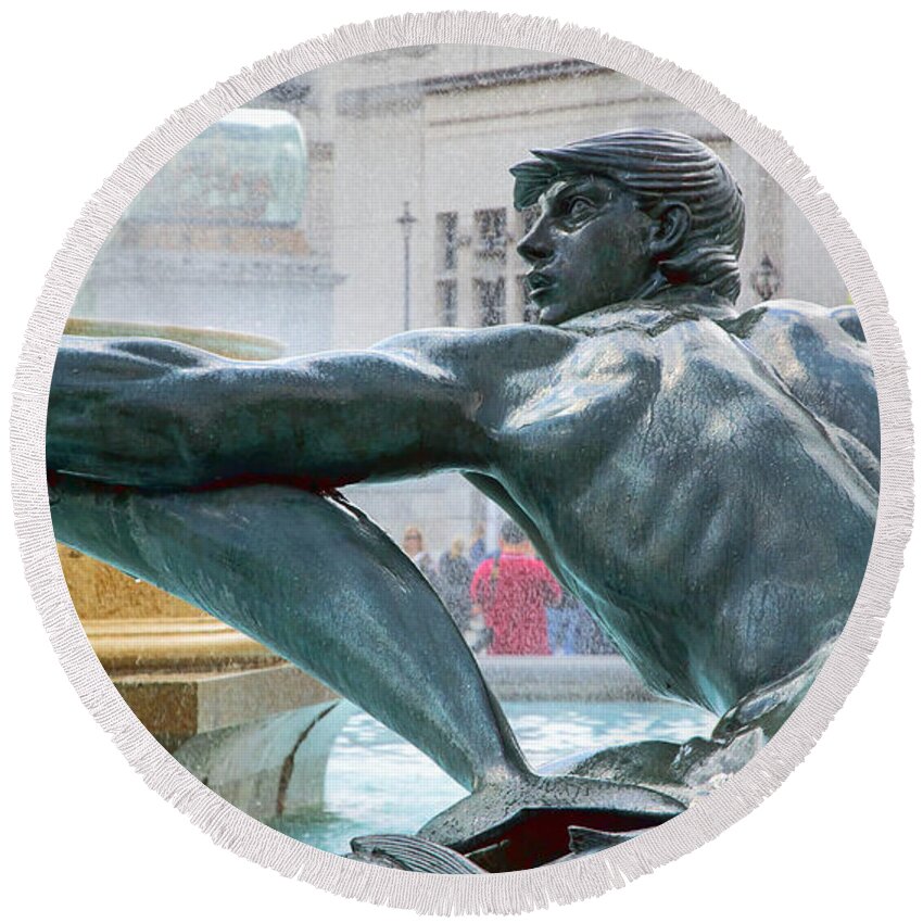 Statue Round Beach Towel featuring the photograph Triton by Keith Armstrong
