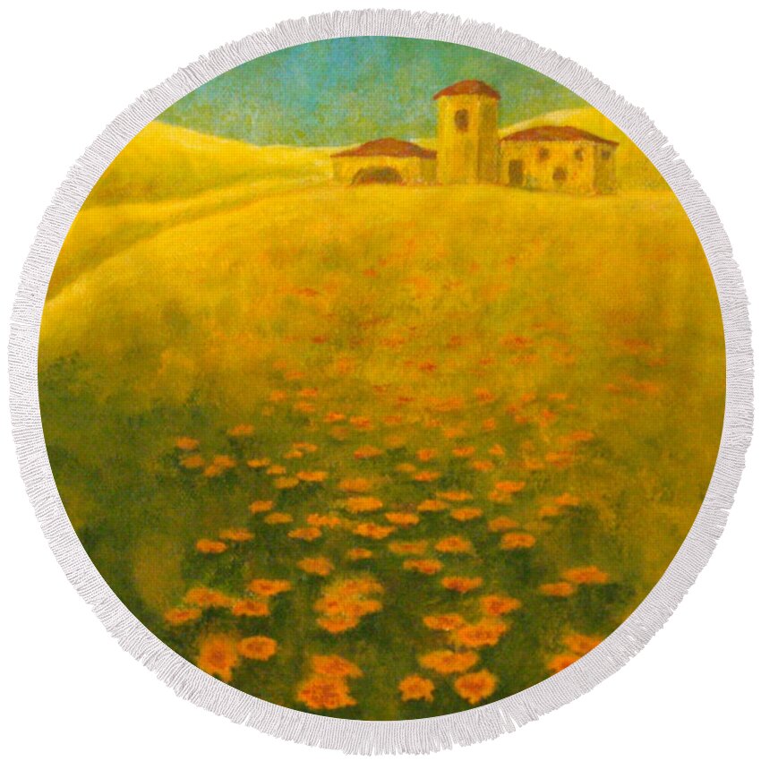 Allegretto Art Round Beach Towel featuring the painting Tuscan Gold 2 #1 by Pamela Allegretto