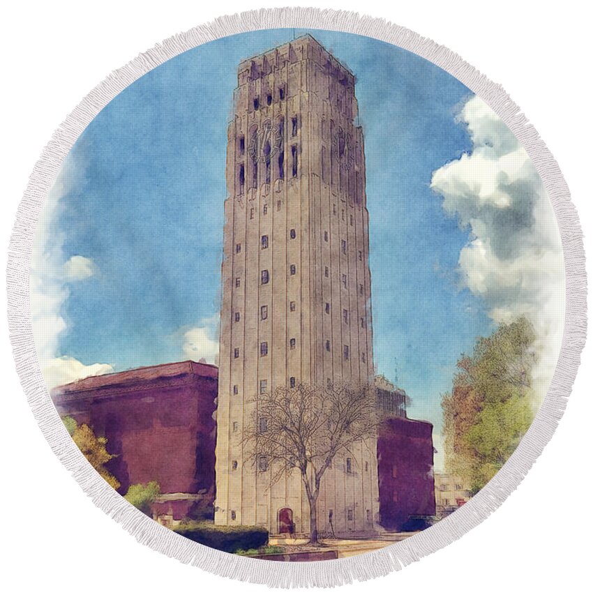Clock Tower Round Beach Towel featuring the photograph University of Michigan Clock Tower 2 #1 by Phil Perkins