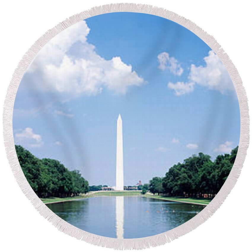 Photography Round Beach Towel featuring the photograph Washington Monument Washington Dc #1 by Panoramic Images