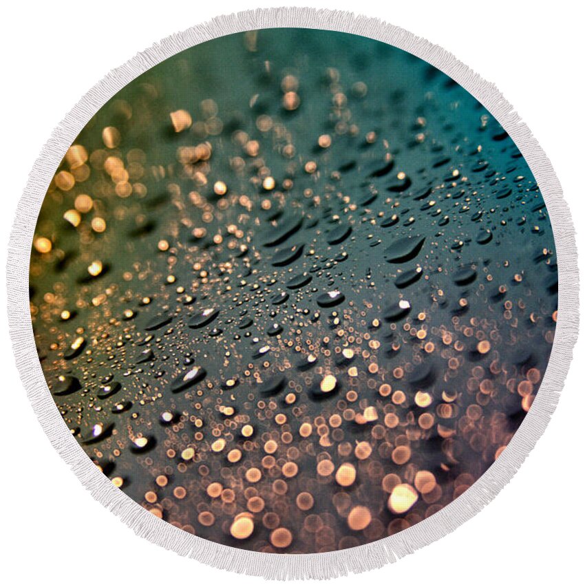 Water Drops Round Beach Towel featuring the photograph Water Drops by Stephanie Hollingsworth