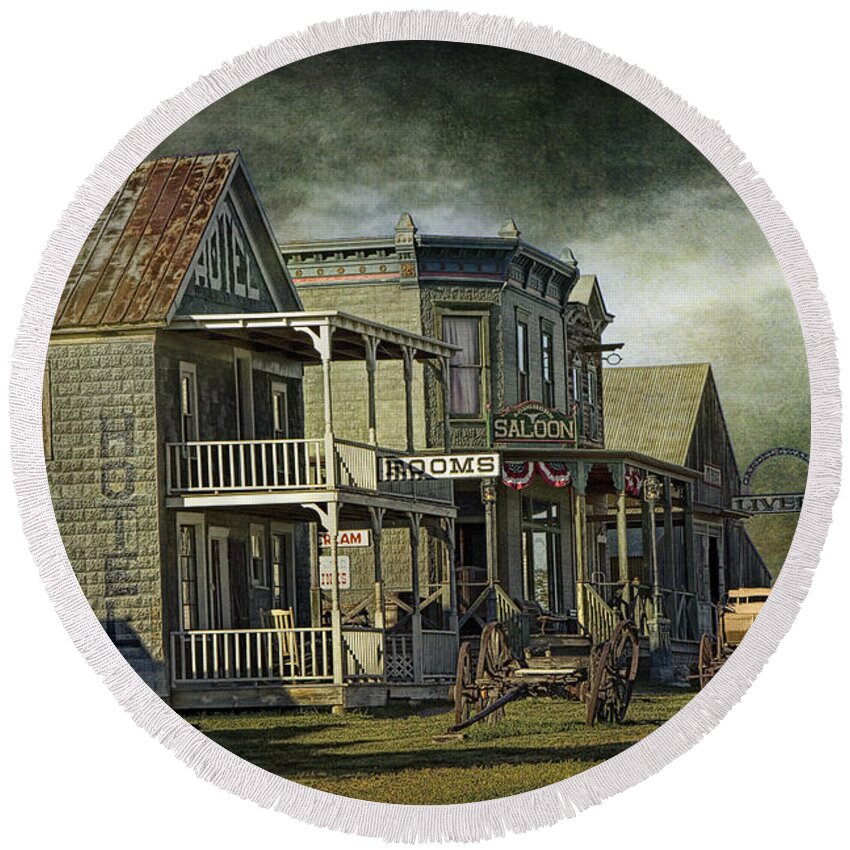 Town Round Beach Towel featuring the photograph Western 1880 Town in South Dakota #1 by Randall Nyhof