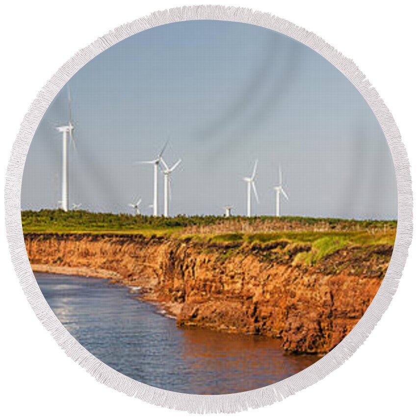 Windmills Round Beach Towel featuring the photograph Wind turbines on atlantic coast 1 by Elena Elisseeva
