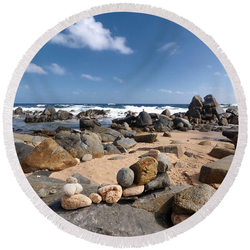 Aruba Round Beach Towel featuring the photograph Wishing Rocks Aruba #1 by Amy Cicconi