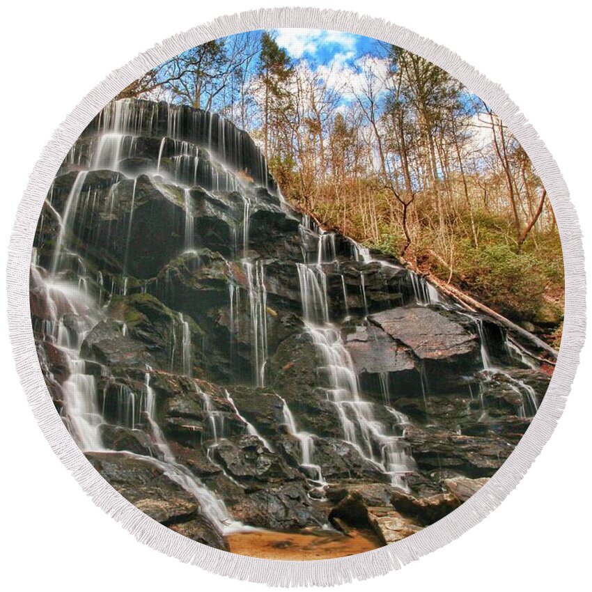 Yellow Branch Falls Round Beach Towel featuring the photograph Yellow Branch Falls by Chris Berrier