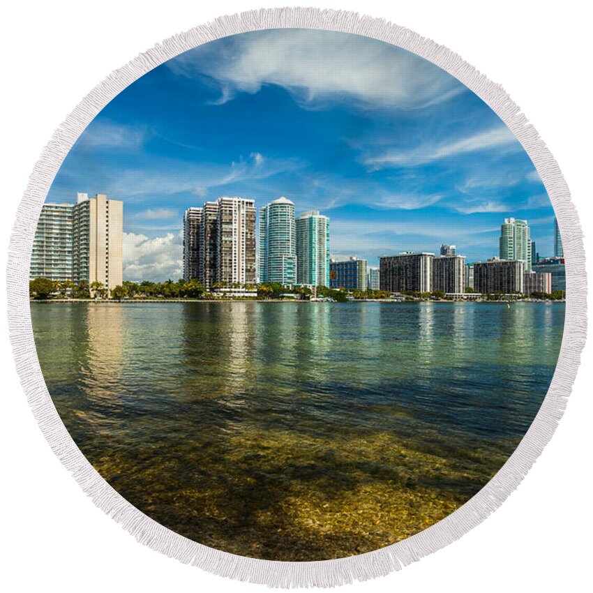 Architecture Round Beach Towel featuring the photograph Miami Skyline #10 by Raul Rodriguez