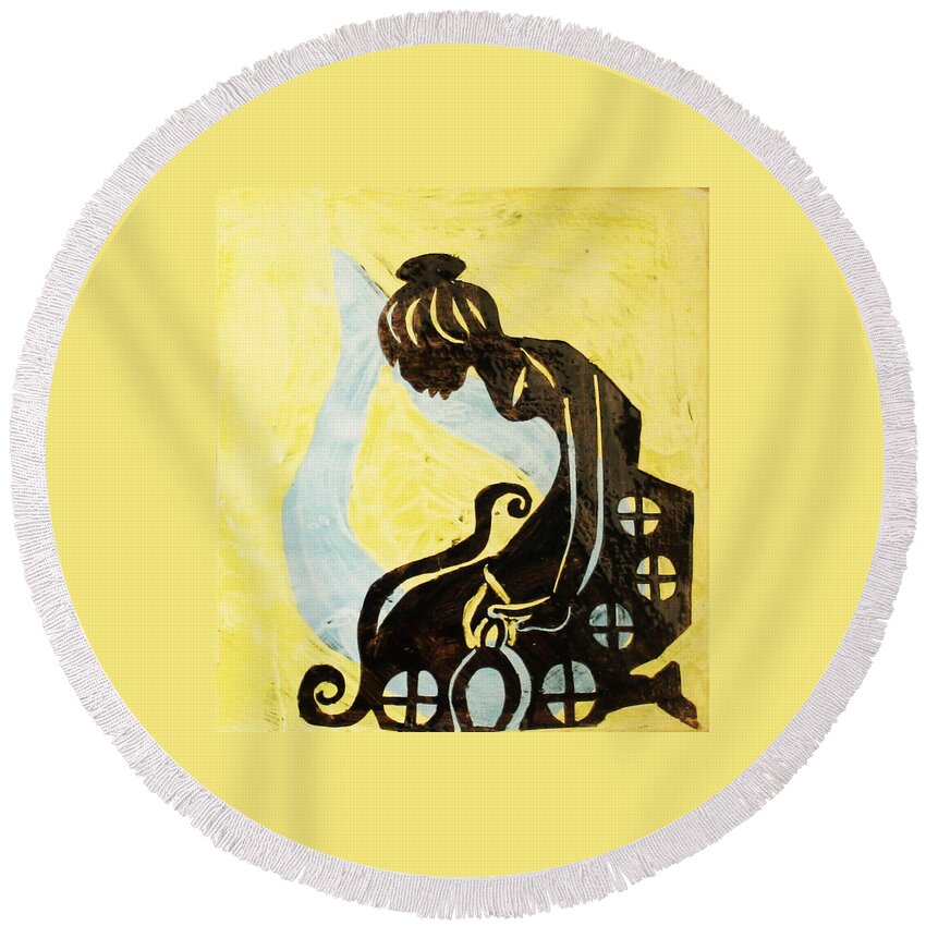 Jesus Round Beach Towel featuring the painting The Wise Virgin #10 by Gloria Ssali