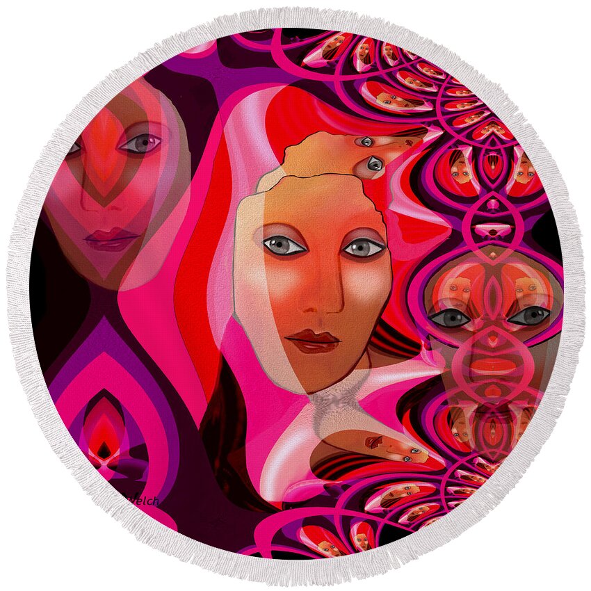 1082 Round Beach Towel featuring the painting 1082 Pink Lady Fractal by Irmgard Schoendorf Welch