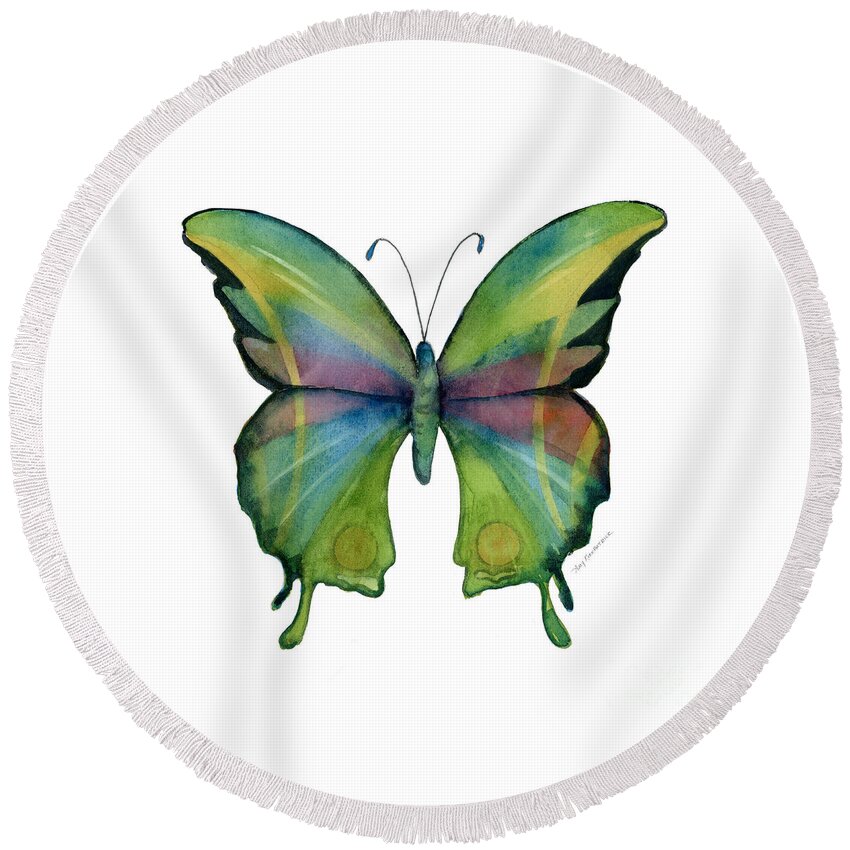 Prism Round Beach Towel featuring the painting 11 Prism Butterfly by Amy Kirkpatrick