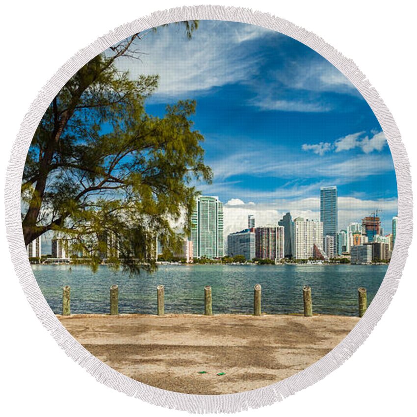 Architecture Round Beach Towel featuring the photograph Miami Skyline #12 by Raul Rodriguez