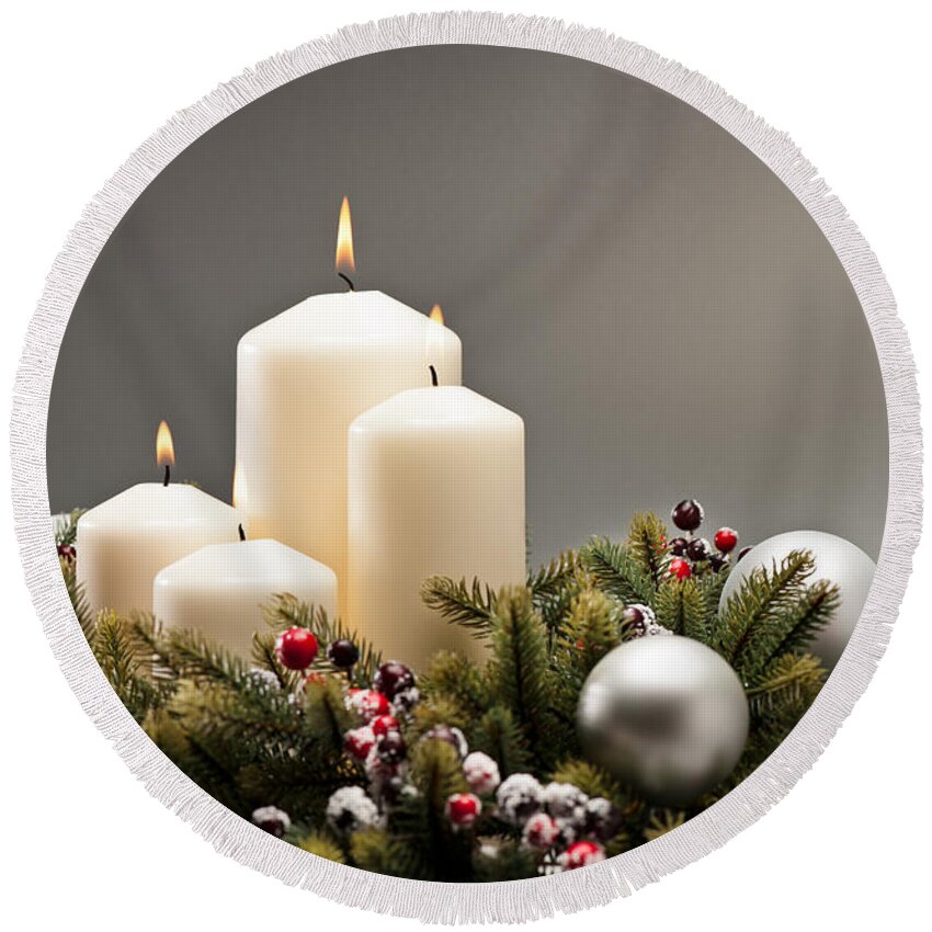 Cone Round Beach Towel featuring the photograph Advent wreath #13 by U Schade