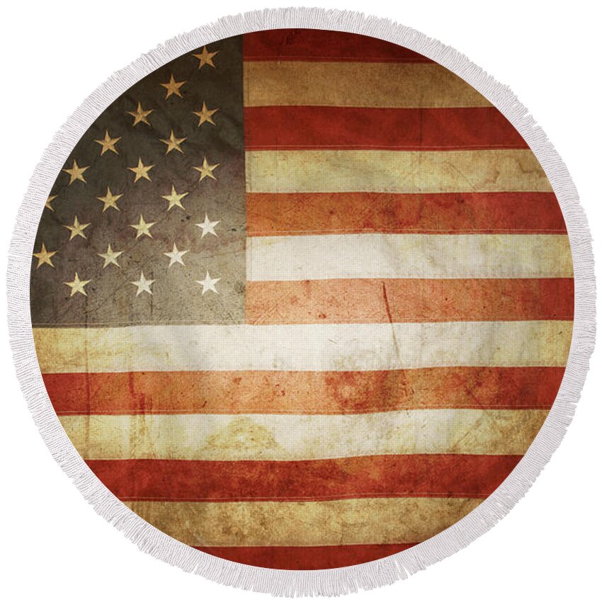 Flag Round Beach Towel featuring the photograph American flag 69 by Les Cunliffe