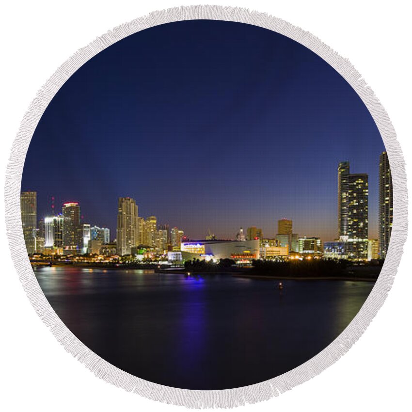 Architecture Round Beach Towel featuring the photograph Miami Downtown Skyline by Raul Rodriguez