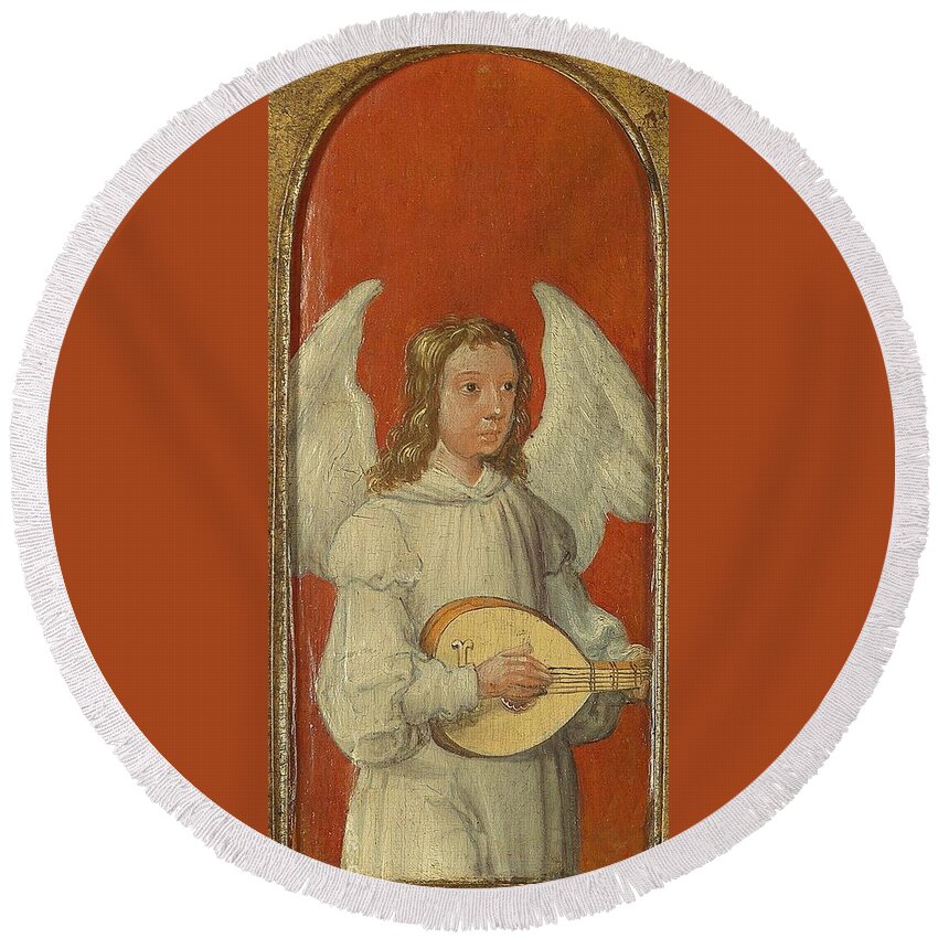 Angel Round Beach Towel featuring the painting 15th Century Angel Painting 1 by Movie Poster Prints