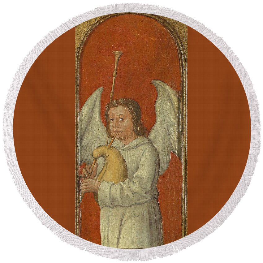 Angel Round Beach Towel featuring the painting 15th Century Angel Painting 6 by Movie Poster Prints