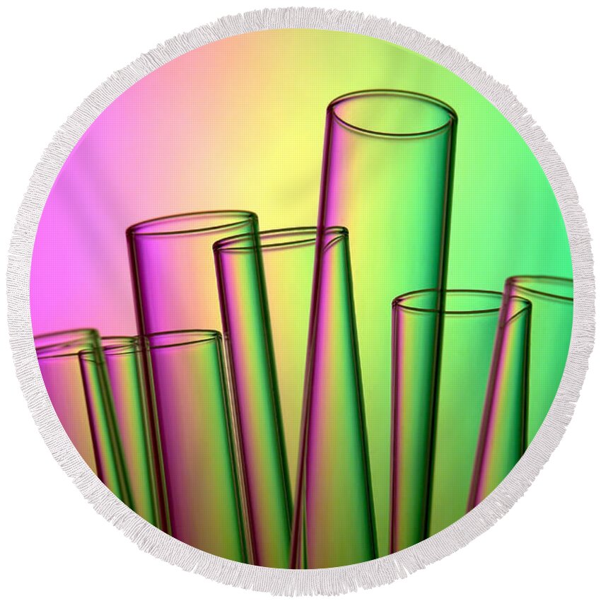 Test Round Beach Towel featuring the photograph Laboratory Test Tubes in Science Research Lab #16 by Science Research Lab