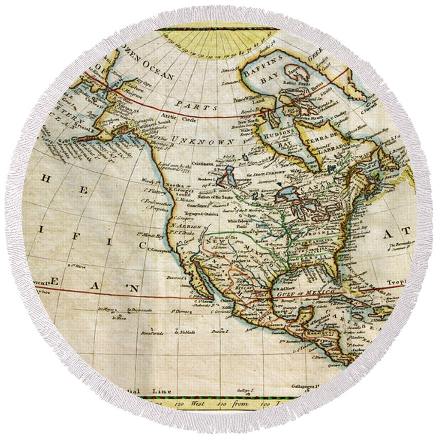Original Map From 1779 Round Beach Towel featuring the photograph 1789 Map of North America by Maria Hunt