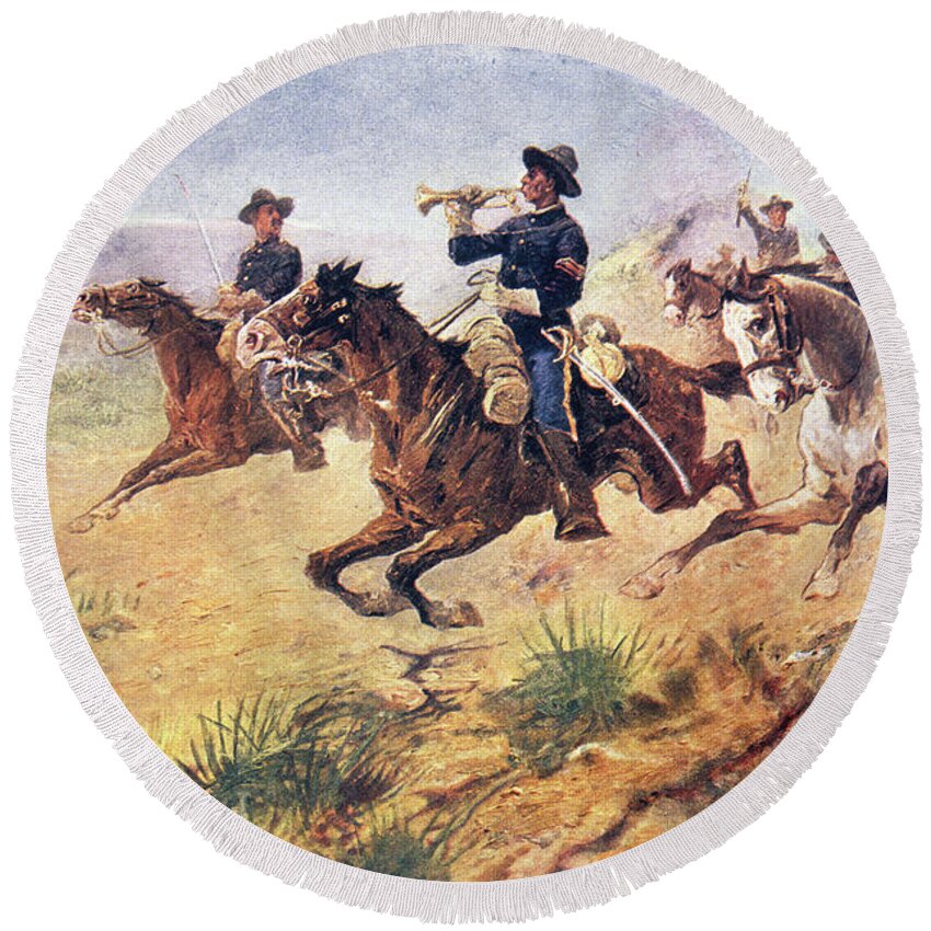 Horizontal Round Beach Towel featuring the painting 1880s 1890s Scene Of American West by Vintage Images