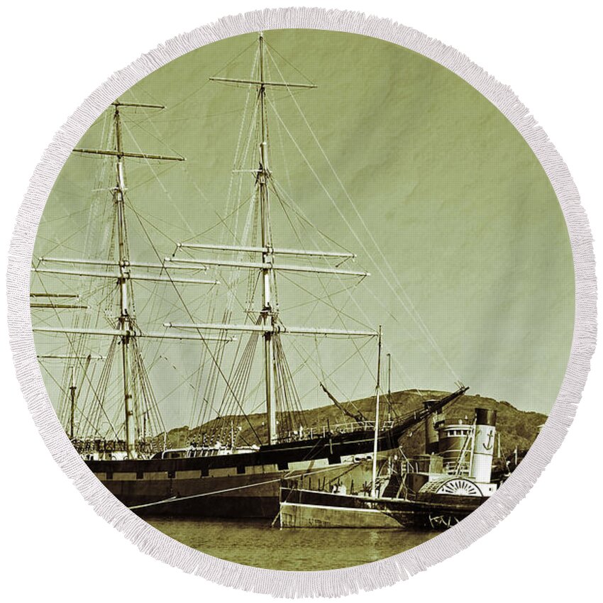 Francisco Round Beach Towel featuring the photograph 1886 Balclutha by Holly Blunkall