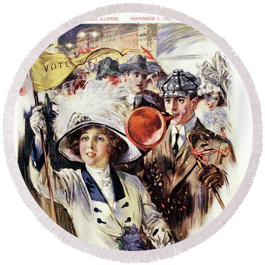 Vertical Round Beach Towel featuring the painting 1910s 1912 Cover Sunday Magazine by Vintage Images