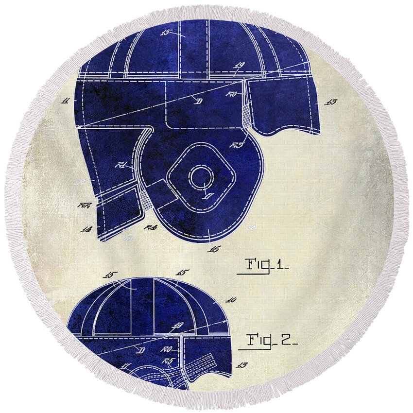 Football Helmet Patent Round Beach Towel featuring the photograph 1925 Football Helmet Patent Drawing 2 Tone by Jon Neidert
