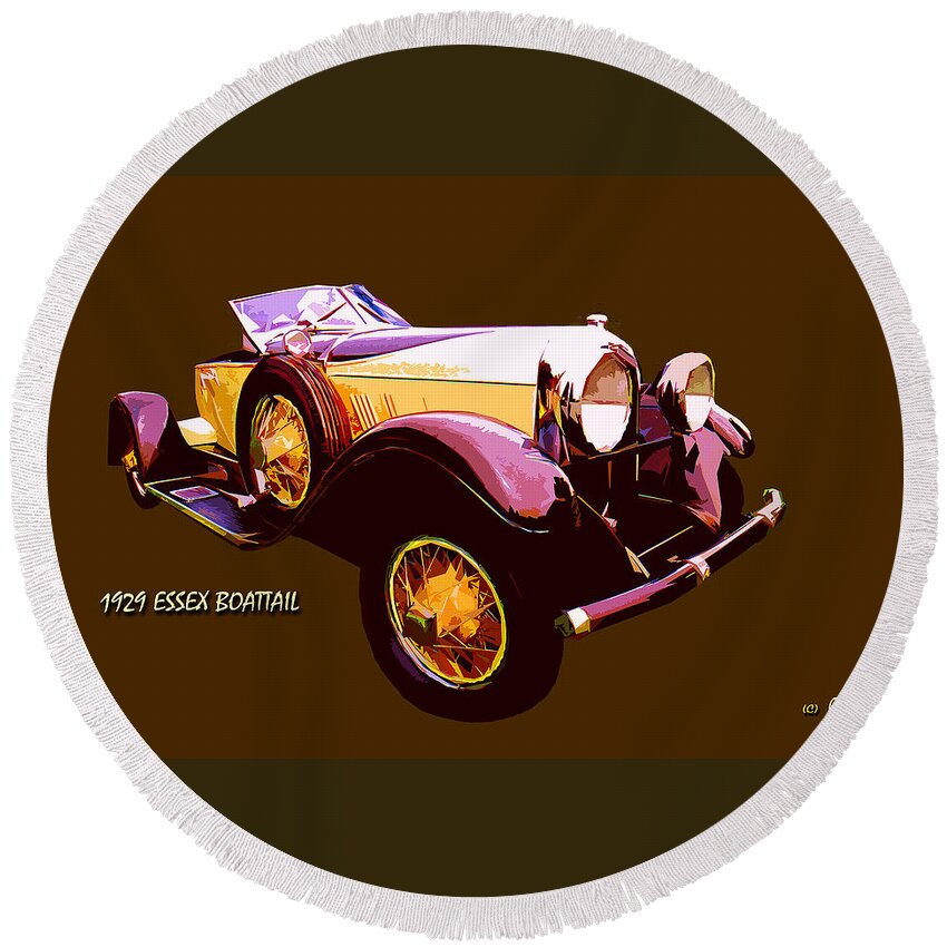 Classic Car Round Beach Towel featuring the painting 1929 Essex Boattail by CHAZ Daugherty