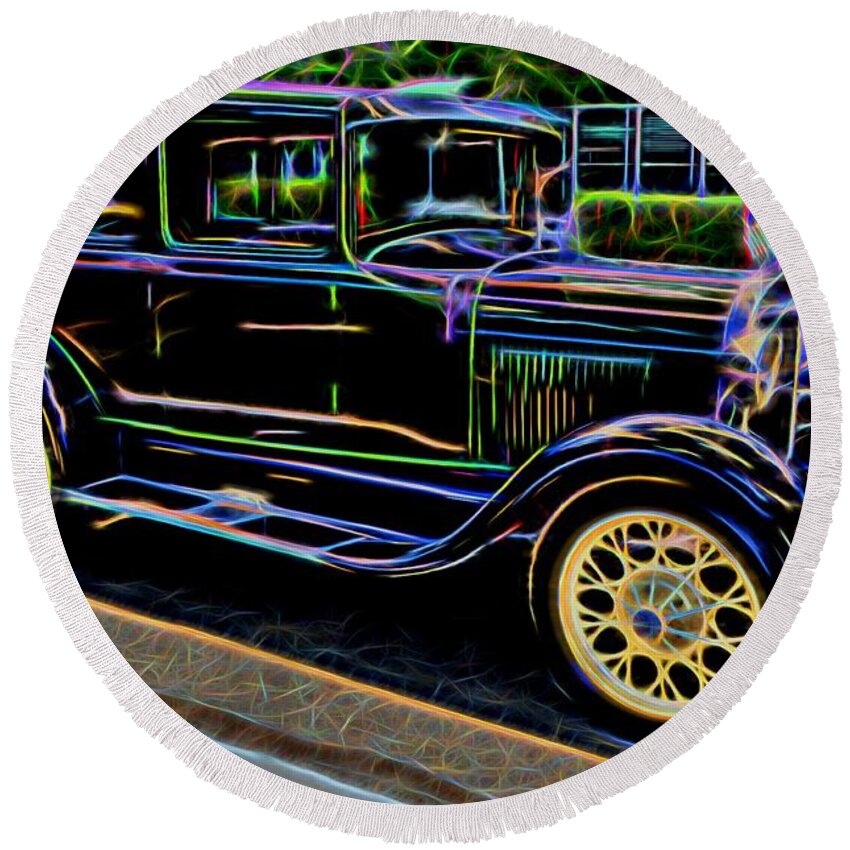 Ford Round Beach Towel featuring the photograph 1929 Ford Model A - Antique Car by Gary Whitton