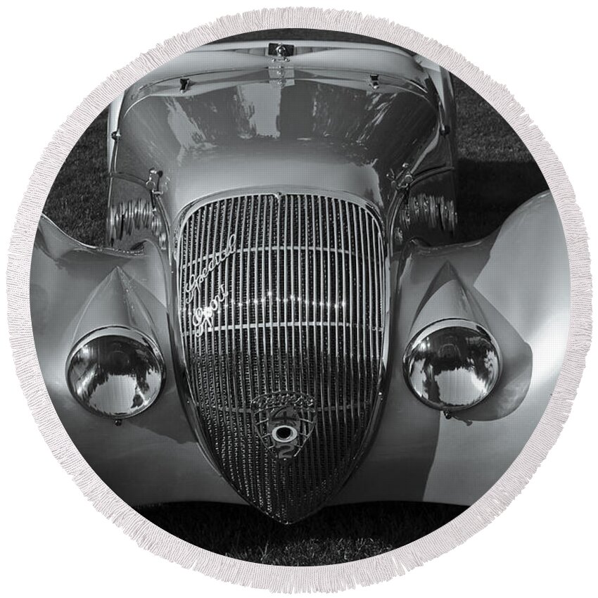 1938 Peugeot 402 Darl'mat Roadster Round Beach Towel featuring the photograph 1938 Peugeot Roadster by Dennis Hedberg