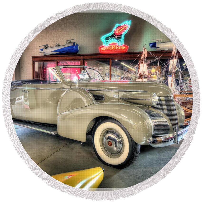 1939 Cadillac Round Beach Towel featuring the photograph 1939 Cadillac by Arttography LLC