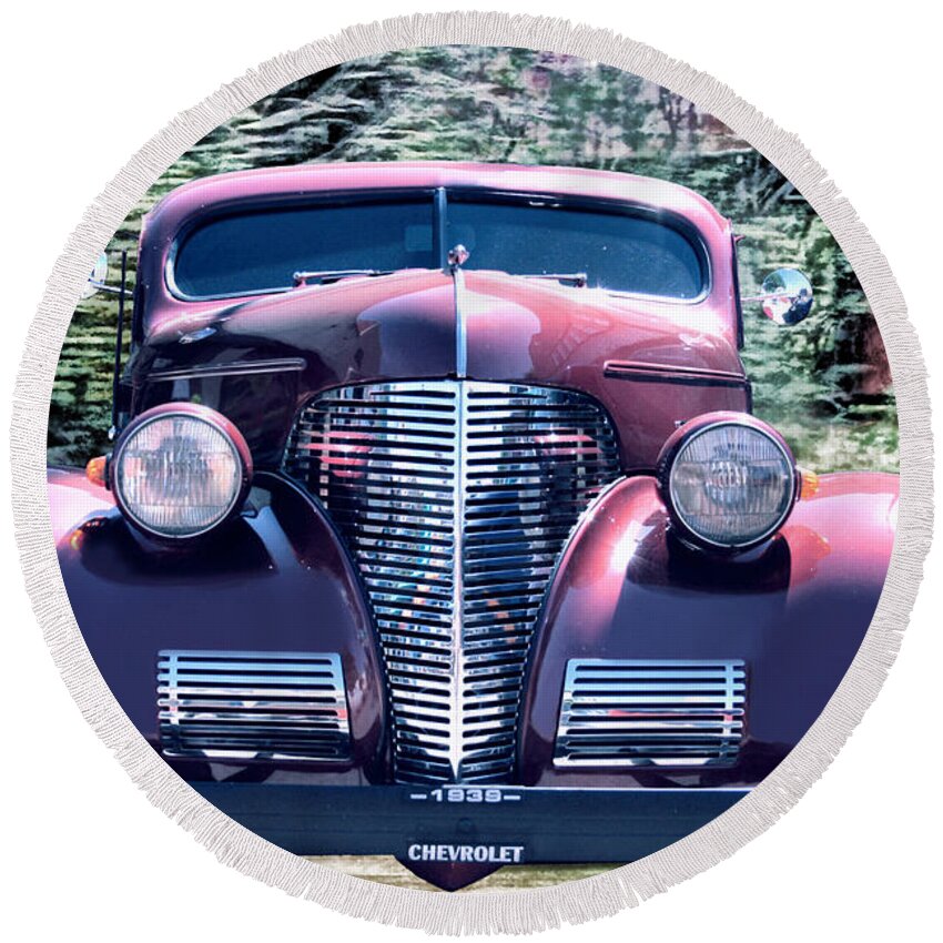 1939 Chevy Round Beach Towel featuring the photograph 1939 Chevy Immenent Front Original by Lesa Fine
