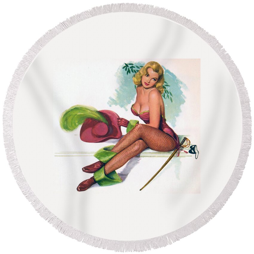 Vintage Round Beach Towel featuring the photograph 1950's Vintage Pin Up Girl by Action