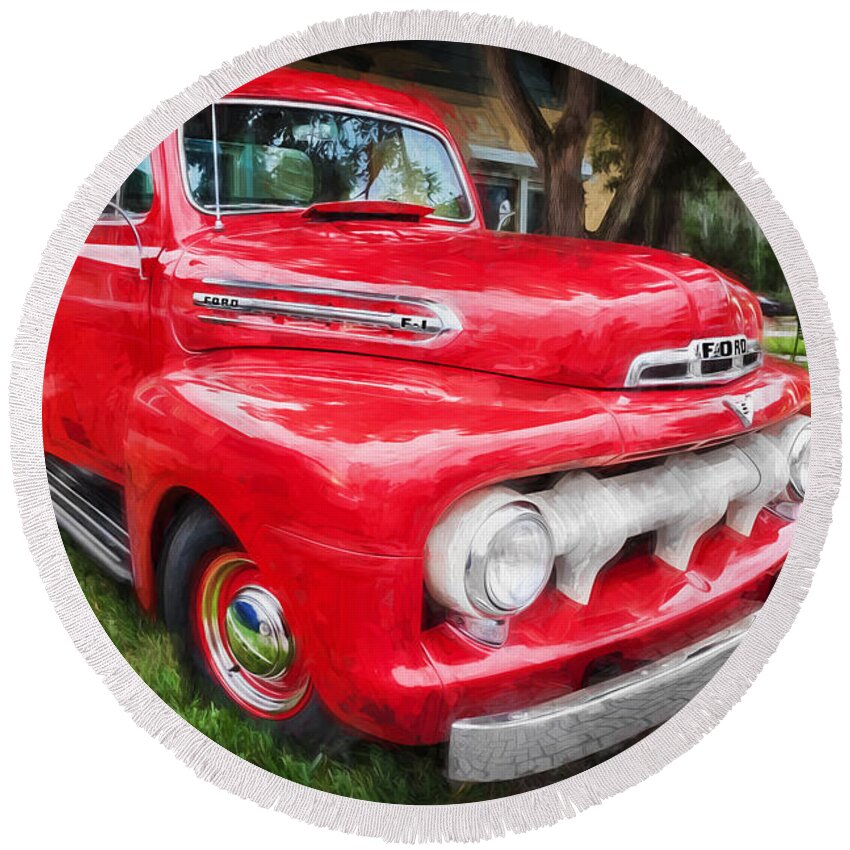 1951 Ford Truck Round Beach Towel featuring the photograph 1951 Ford Pick Up Truck F100 Painted 50 per cent by Rich Franco