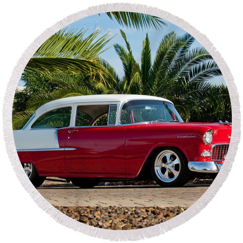 1955 Chevrolet 210 Round Beach Towel featuring the photograph 1955 Chevrolet 210 by Jill Reger