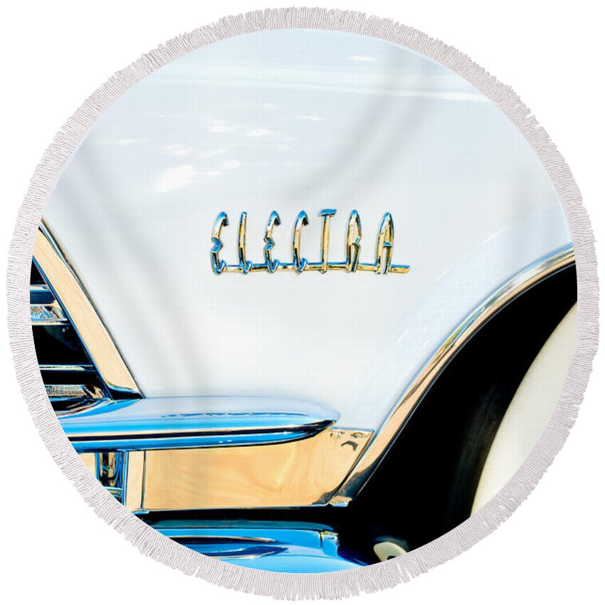 1959 Buick Electra Emblem Round Beach Towel featuring the photograph 1959 Buick Electra Emblem by Jill Reger