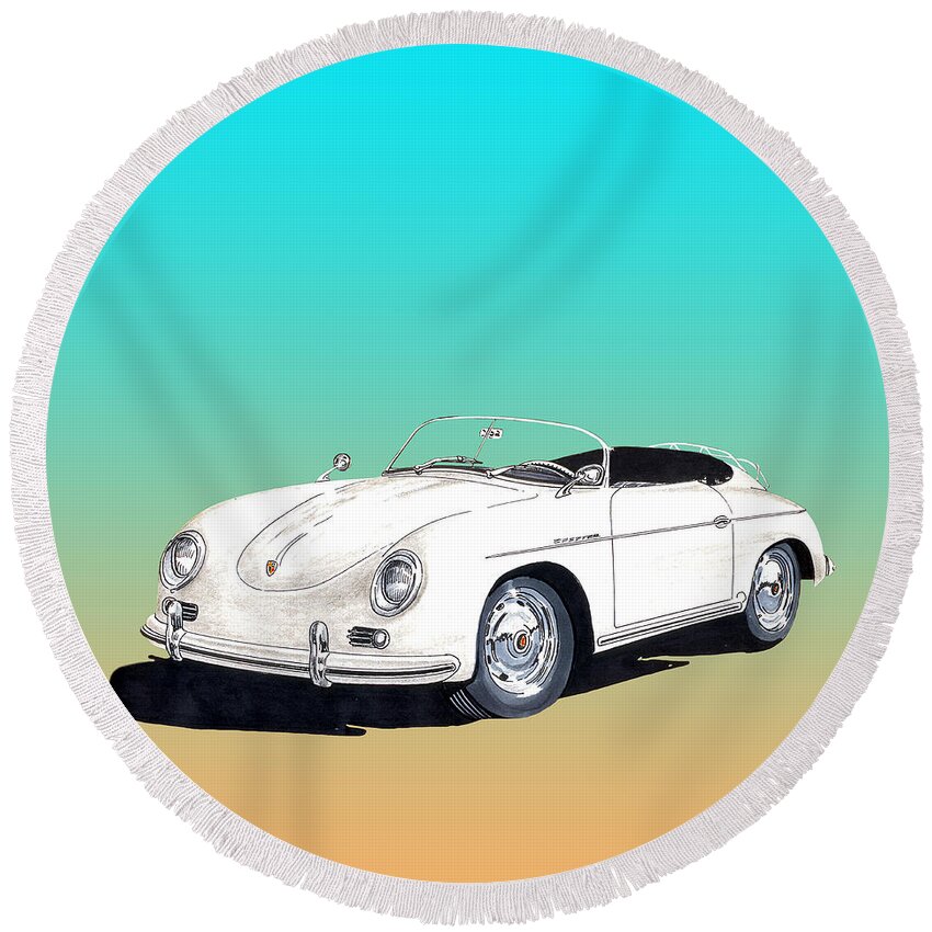 Porsche Speedster Round Beach Towel featuring the painting 1959 Porsche Speedster by Jack Pumphrey
