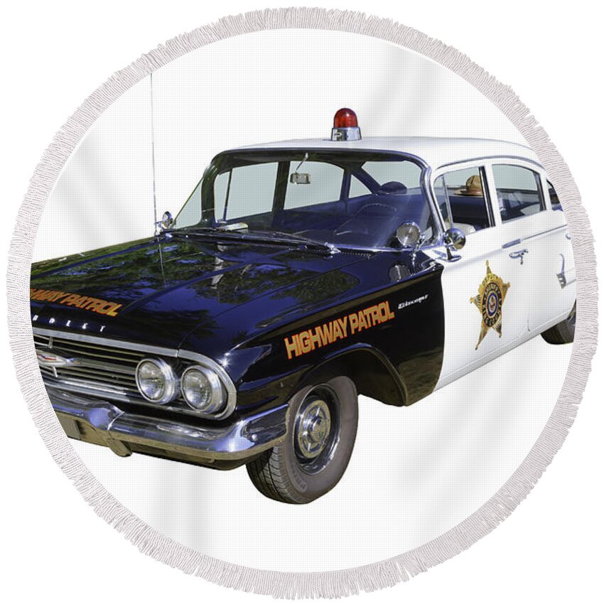 Auto Round Beach Towel featuring the photograph 1960 Chevrolet Biscayne Police Car by Keith Webber Jr