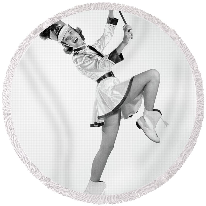 Photography Round Beach Towel featuring the photograph 1960s Woman Majorette Band Uniform by Vintage Images