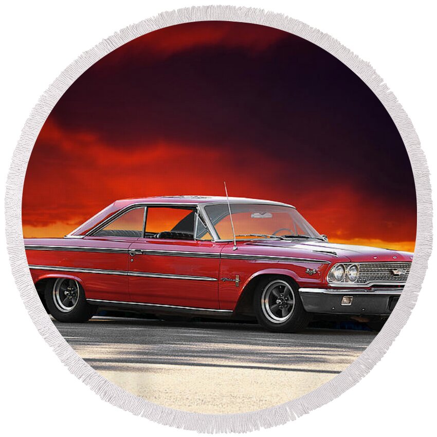 Alloy Round Beach Towel featuring the photograph 1963 Ford Galaxie 427 by Dave Koontz