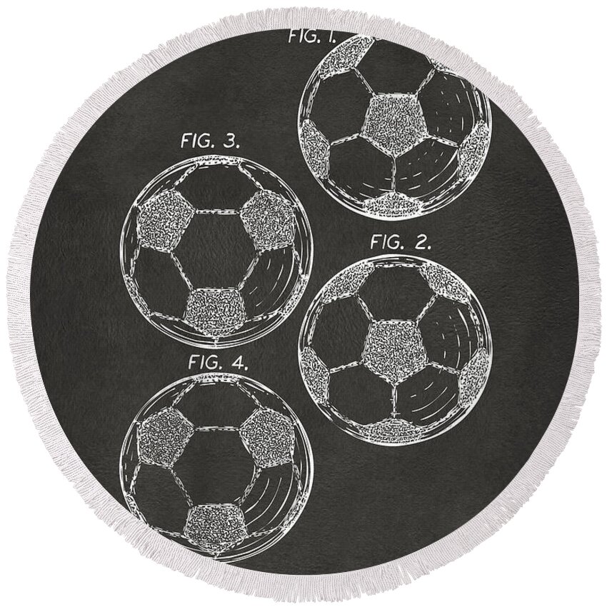 Soccer Round Beach Towel featuring the digital art 1964 Soccerball Patent Artwork - Gray by Nikki Marie Smith