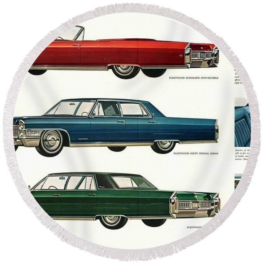 Old Round Beach Towel featuring the digital art 1965 Cadillac by Georgia Clare