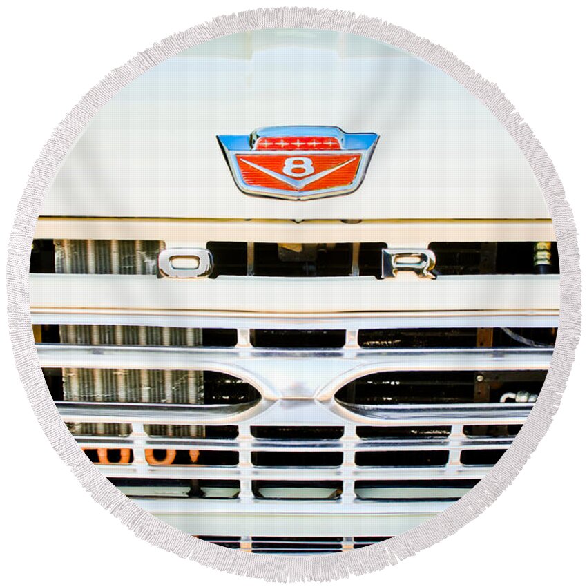1966 Ford F100 Grille Emblem Round Beach Towel featuring the photograph 1966 Ford F100 Pickup Truck Grille Emblem by Jill Reger